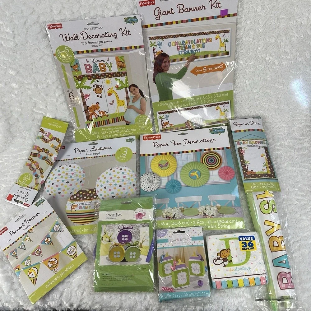 Fisher Price Rainforest Animals Baby Shower Decorations‎ Banner Bundle Neutral